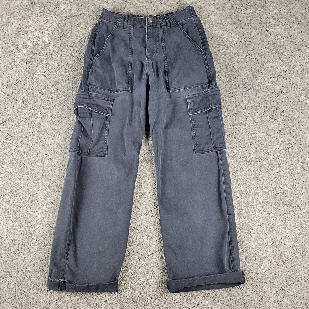 Hollister Cargo Pants Womens S Blue Ultra High Rise Baggy Wide Leg Streetwear